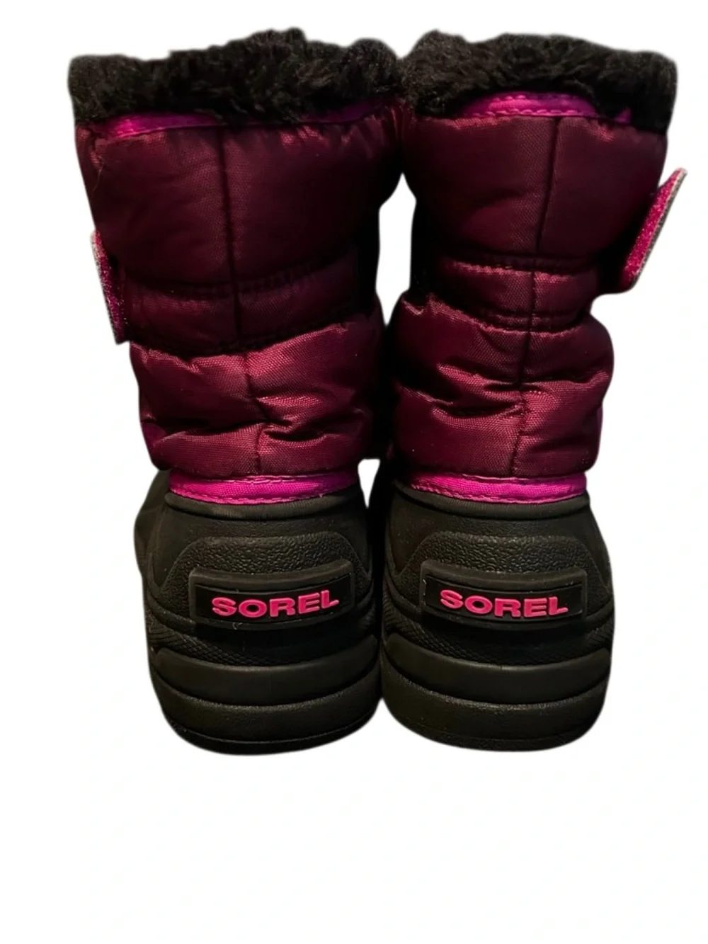 Sorel Snow Commander Kids' Winter Boots Fuchsia Black Fleece Sherpa Lining 13